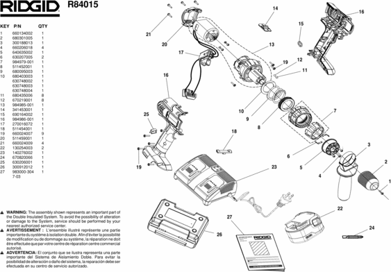 Product picture RIDGE R84015 18V Drill Driver PARTS MANUAL EXPLODED VIEWS